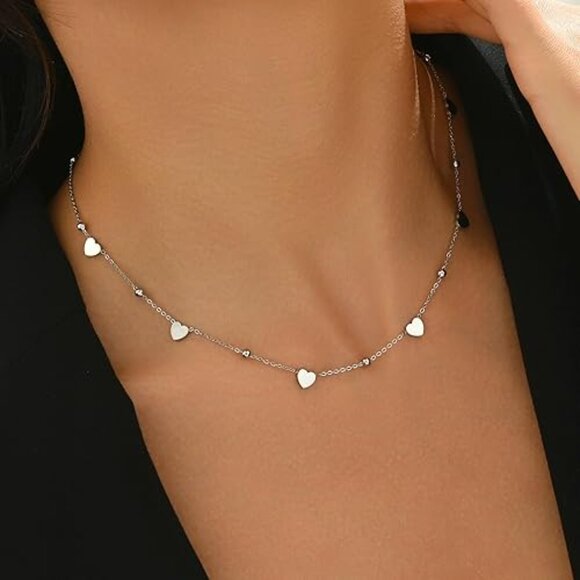 Neiman Marcus 18K White Gold Plated Heart Chain Necklace - Picture 2 of 4